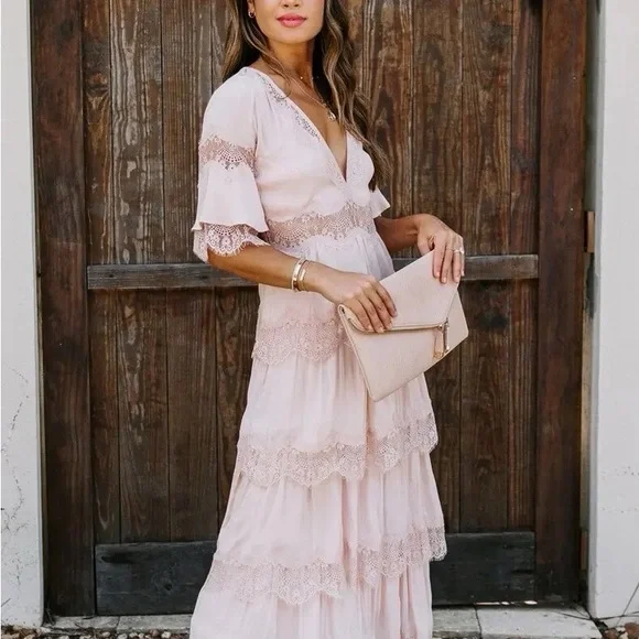 babydoll style bridesmaid dresses Baby Doll Pink Maxi Dress – Brandy's Popup main image 1